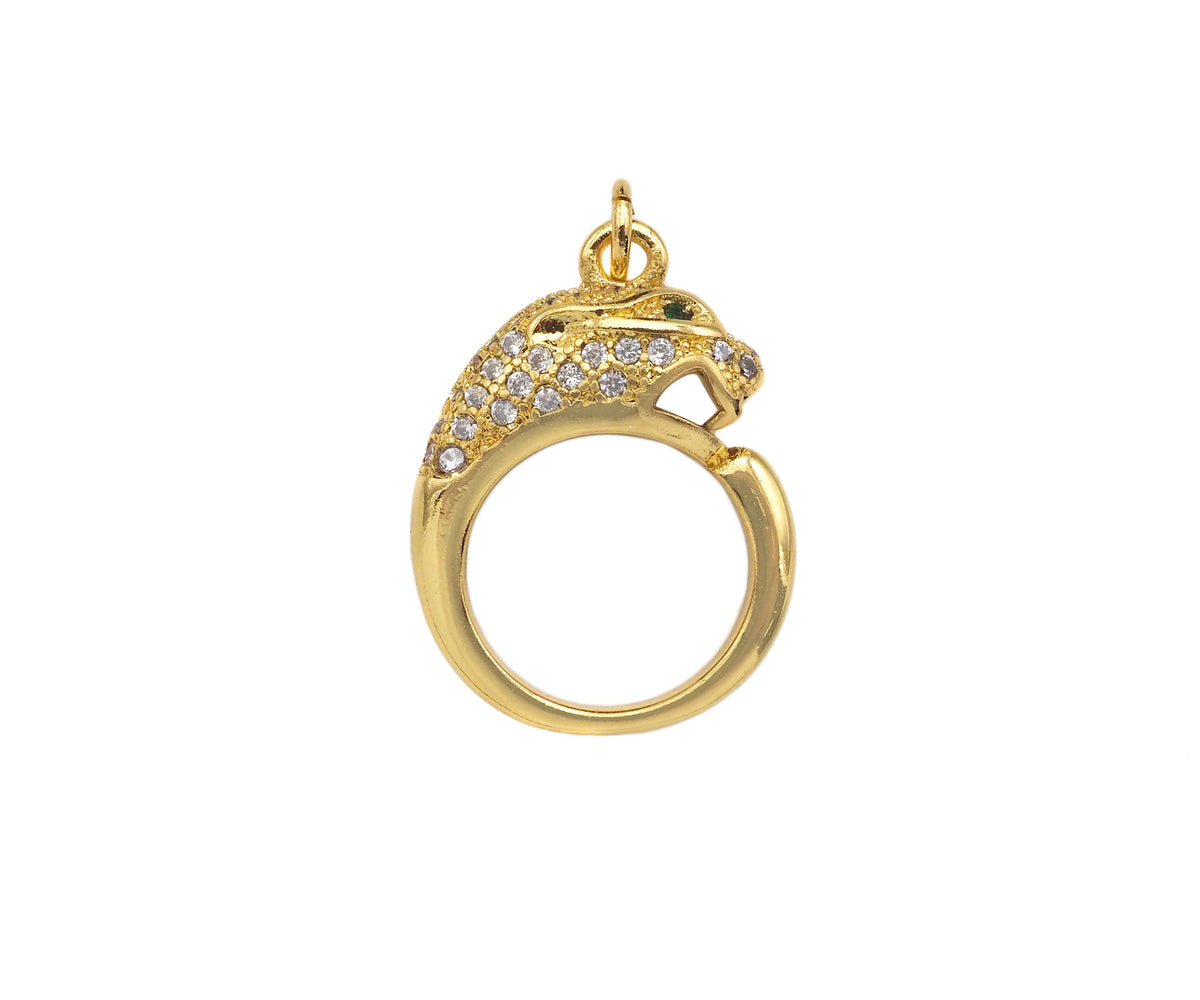 CZ Micro Pave Leopard Head With Round Ring Shape Pendant Charm,Cubic Zirconia Gold Charm, Necklace Bracelet Charm Pendant,14x18mm, Sku#F1374