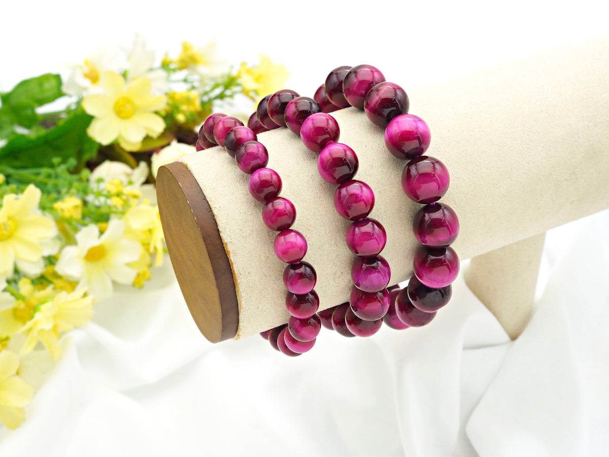 Fuchsia Tiger Eye Stretchy Bracelet, Sku#U1081