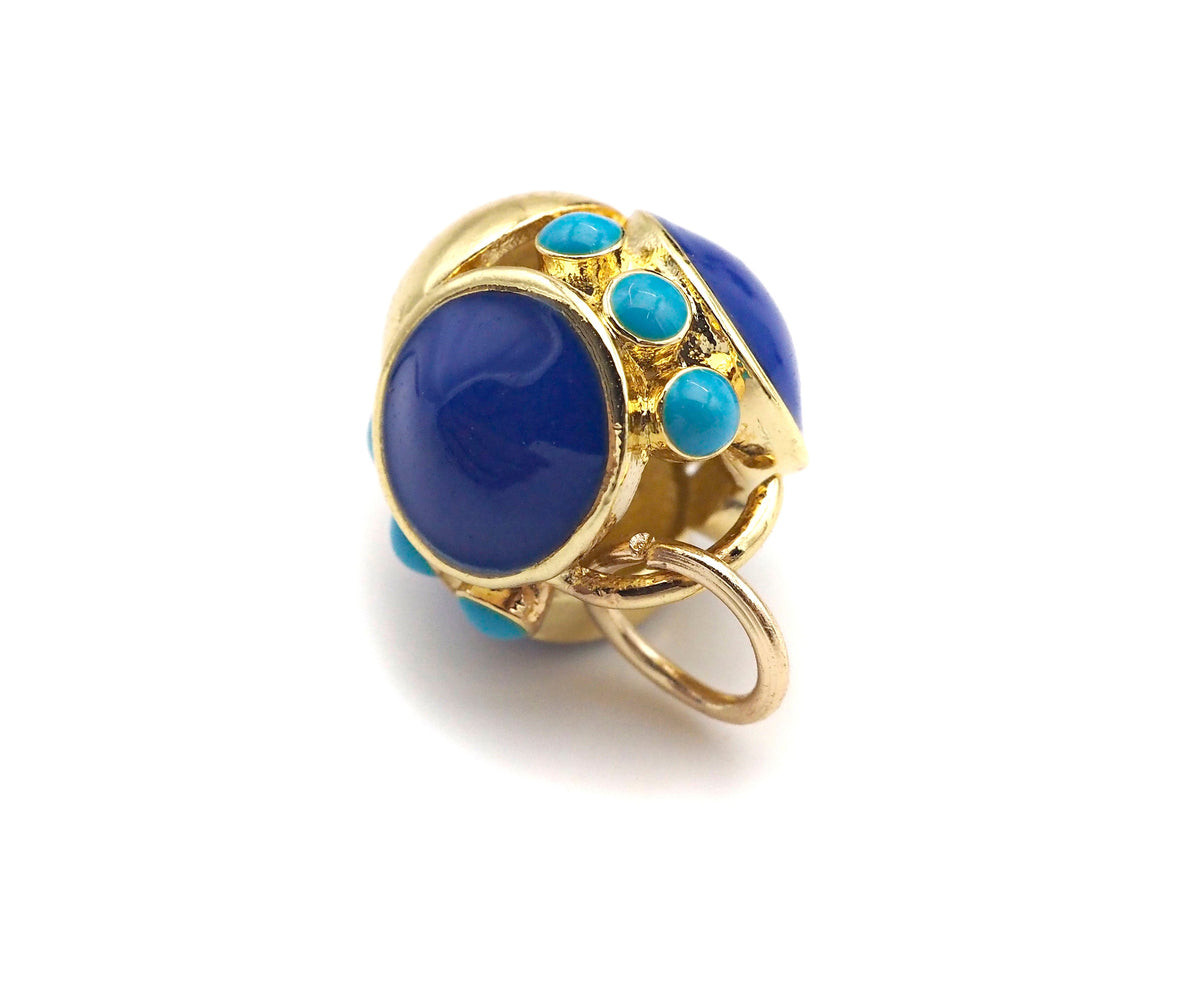 Cobalt Enamel Round Ball Pendant Charm, 3D Ball Turquoise Blue Pendant, Gold Enamel Ball Pendant, Enamel Jewelry Findings,12x13mm,Sku#L454