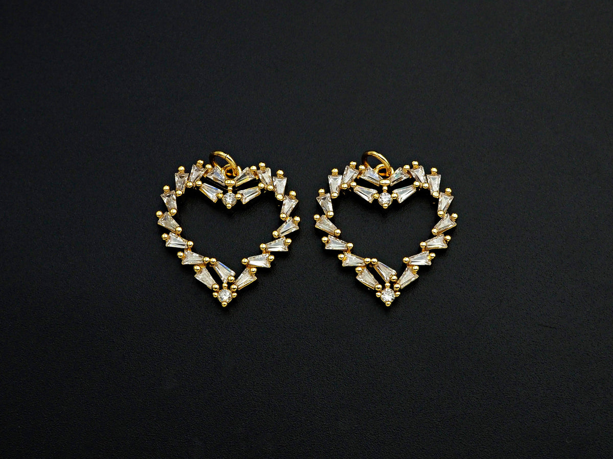 Bagette CZ Micro Pave Heart Shaped Pendant,Heart Cubic Zirconia Pendant, Gold Tone Heart, 22mm,Sku#F1112