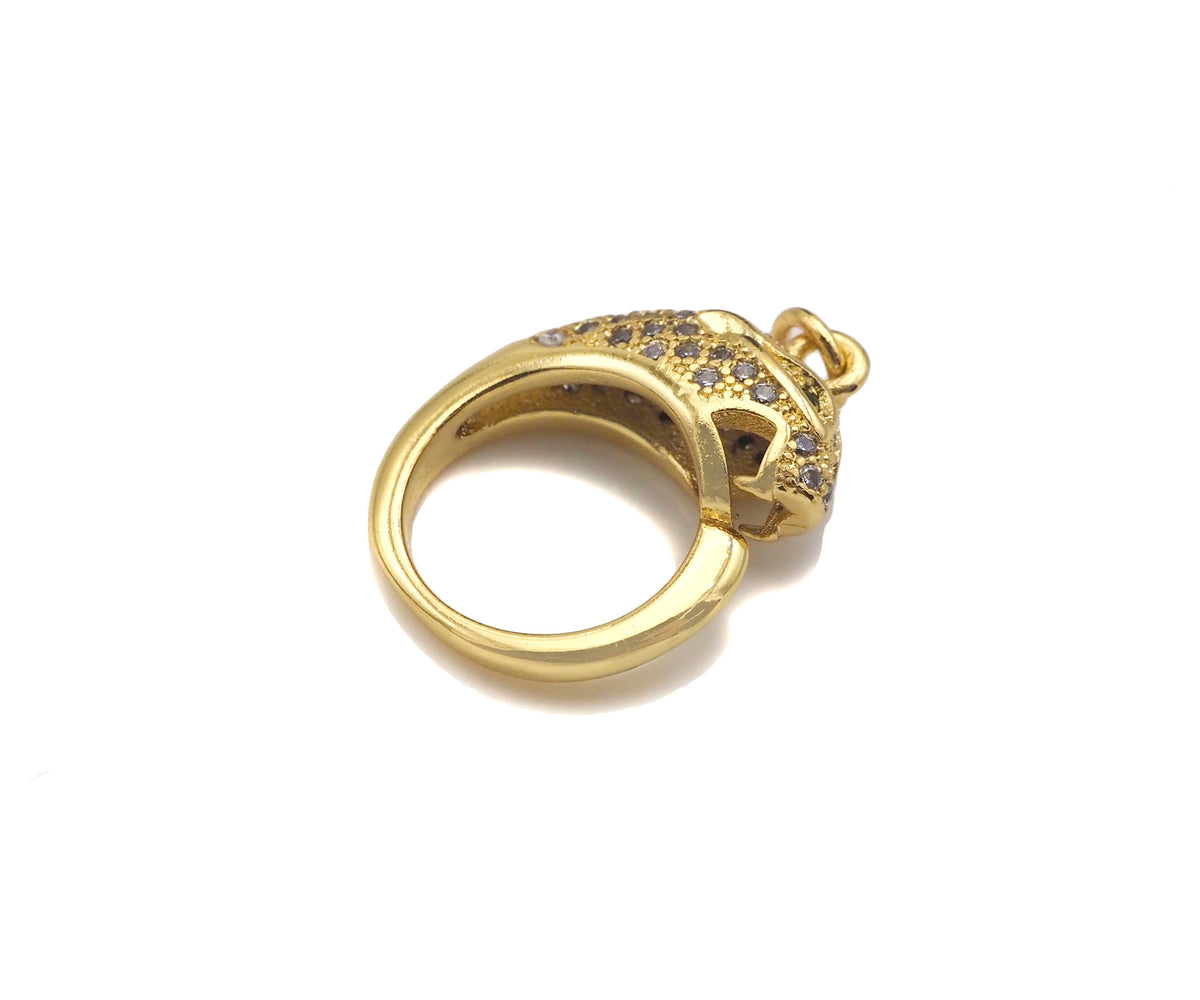CZ Micro Pave Leopard Head With Round Ring Shape Pendant Charm,Cubic Zirconia Gold Charm, Necklace Bracelet Charm Pendant,14x18mm, Sku#F1374