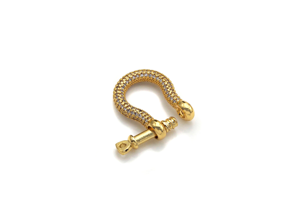 CZ Micro pave U Shape Lock Clasp, CZ Pave Buckle Lock Clasp, Silver/Black/Rose Gold/Gold Carabiner Clasp, 18x22mm, sku#H219