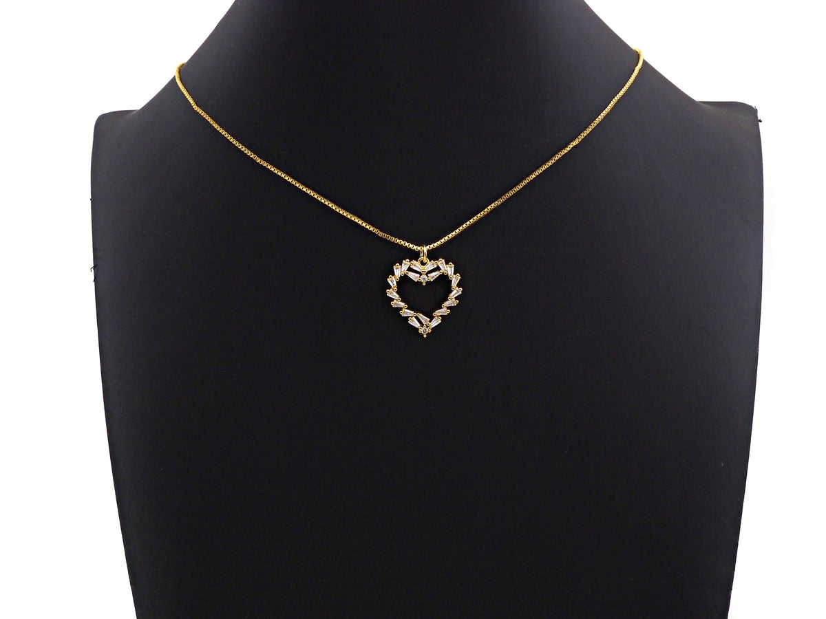 Bagette CZ Micro Pave Heart Shaped Pendant,Heart Cubic Zirconia Pendant, Gold Tone Heart, 22mm,Sku#F1112