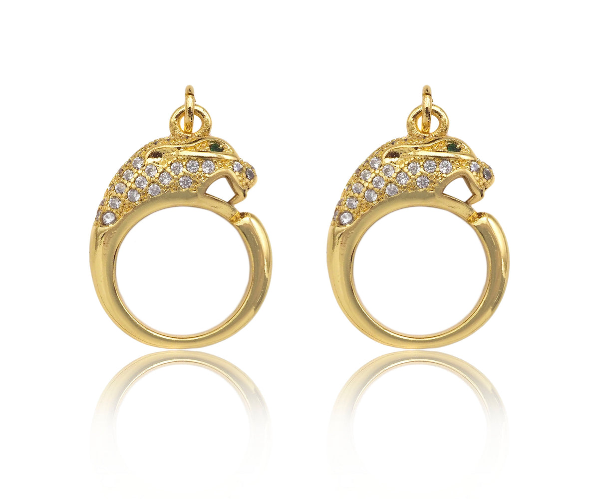 CZ Micro Pave Leopard Head With Round Ring Shape Pendant Charm,Cubic Zirconia Gold Charm, Necklace Bracelet Charm Pendant,14x18mm, Sku#F1374
