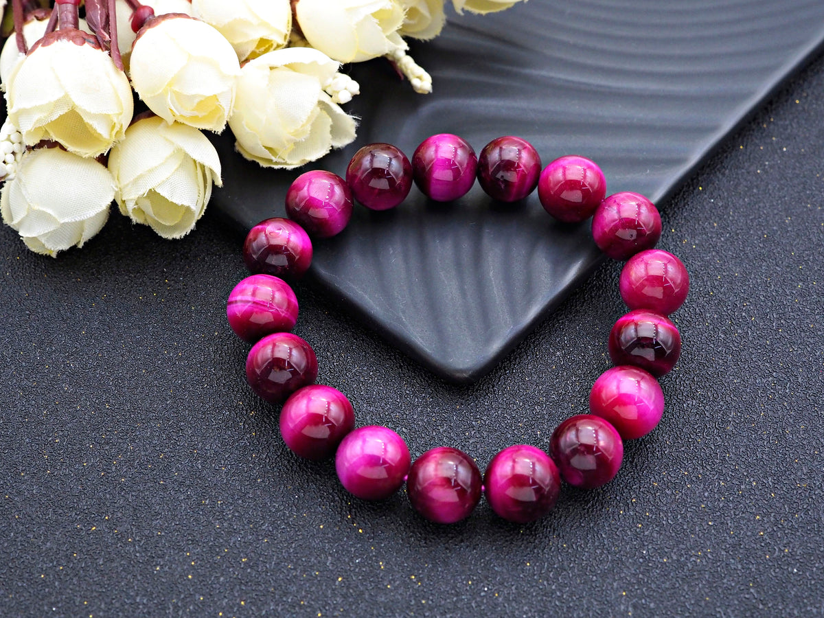 Fuchsia Tiger Eye Stretchy Bracelet, Sku#U1081