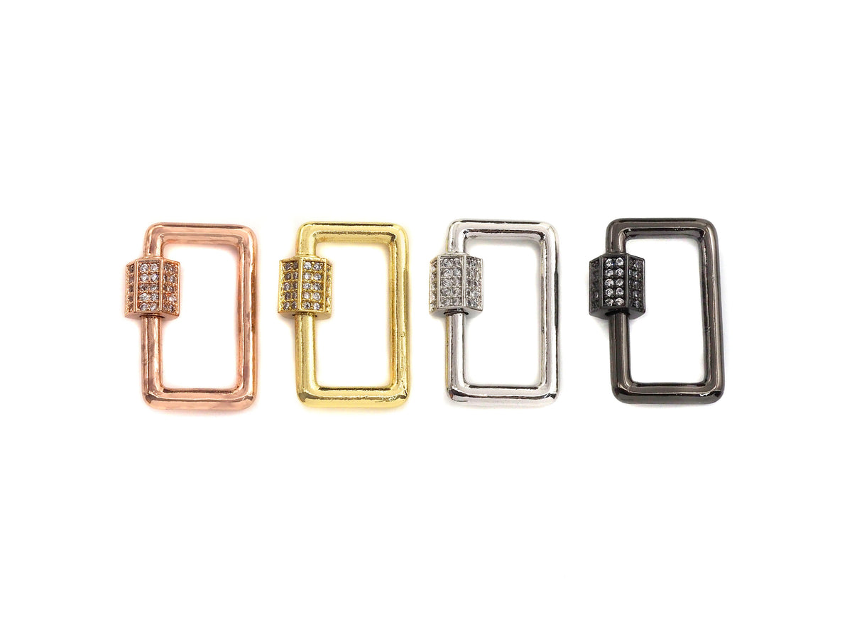 Clear CZ Micro pave Rectangle Shape Clasp, CZ Pave Clasp, Gold/Silver/Rose Gold/Gunmetal Carabiner Clasp, 13x21mm, sku#H186