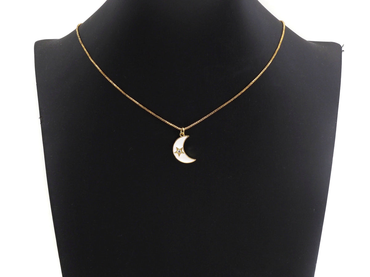 Enamel Moon Star charm, Black Red White Gold CZ Half Moon Pendant, Enamel Moon charm, 10x19mm/18x21mm, sku#FH14