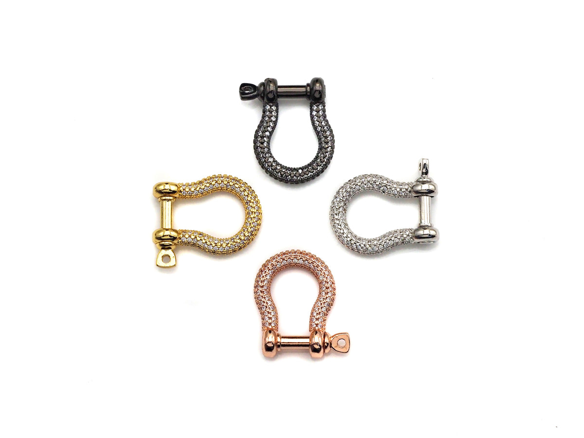 CZ Micro pave U Shape Lock Clasp, CZ Pave Buckle Lock Clasp, Silver/Black/Rose Gold/Gold Carabiner Clasp, 18x22mm, sku#H219