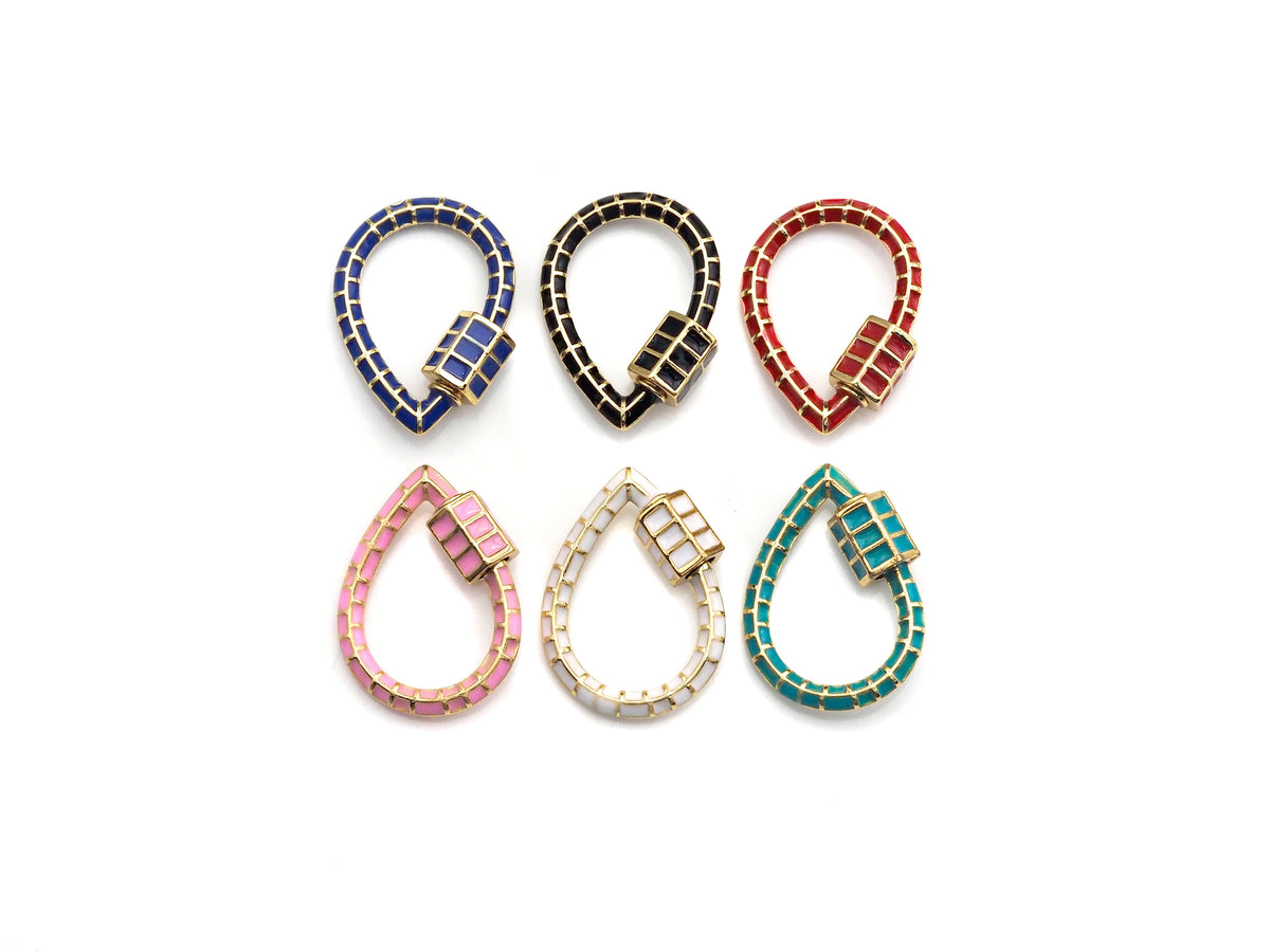 Colorful Enamel pave Teardrop Shape Clasp, Enamel Pave Clasp, Black/Red/Pink/White/Blue/Green Carabiner Clasp, 18x25mm, sku#H236