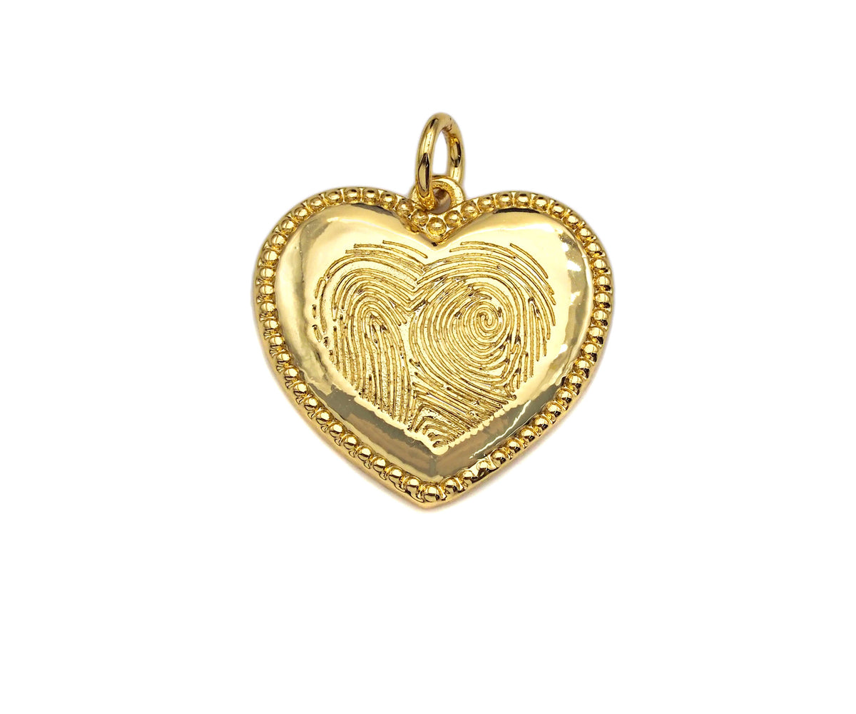Dainty Fingerprint On Heart Shape Charms, Dainty Heart Charms, 19x18mm, Sku#F1293C