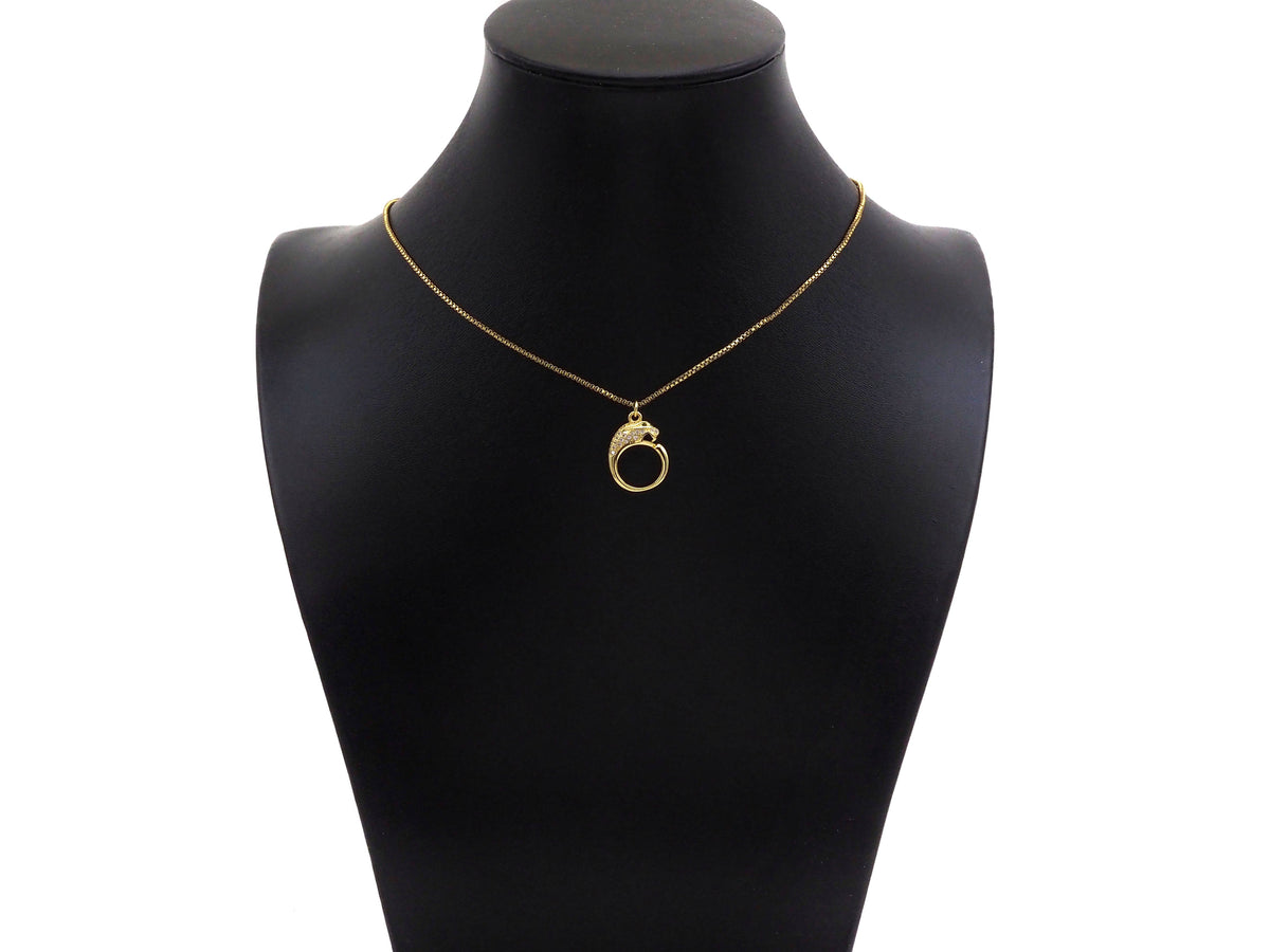 CZ Micro Pave Leopard Head With Round Ring Shape Pendant Charm,Cubic Zirconia Gold Charm, Necklace Bracelet Charm Pendant,14x18mm, Sku#F1374