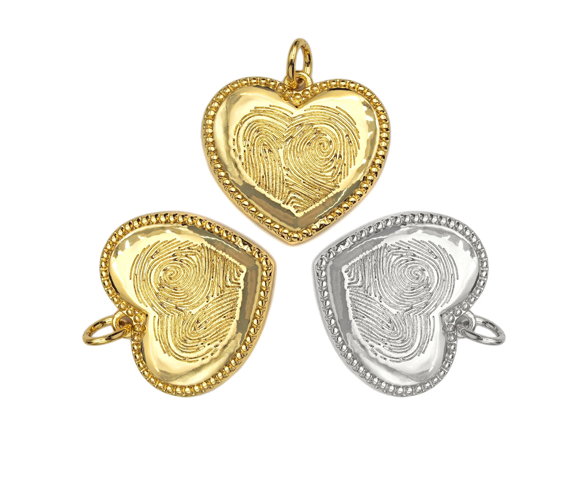 Dainty Fingerprint On Heart Shape Charms, Dainty Heart Charms, 19x18mm, Sku#F1293C