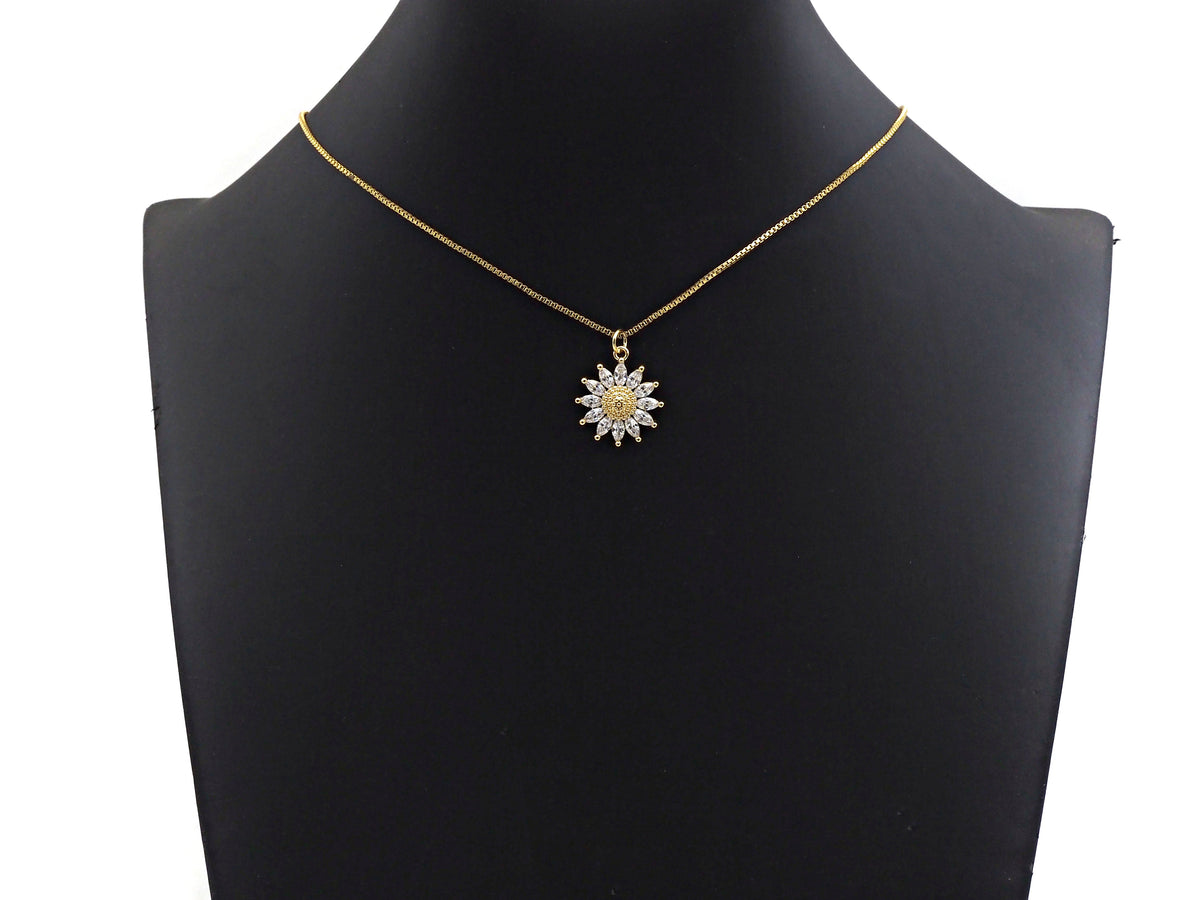 CZ Micro Pave Sunflower Pendant, Gold/Silver Plated Jewelry, sku#F1219C