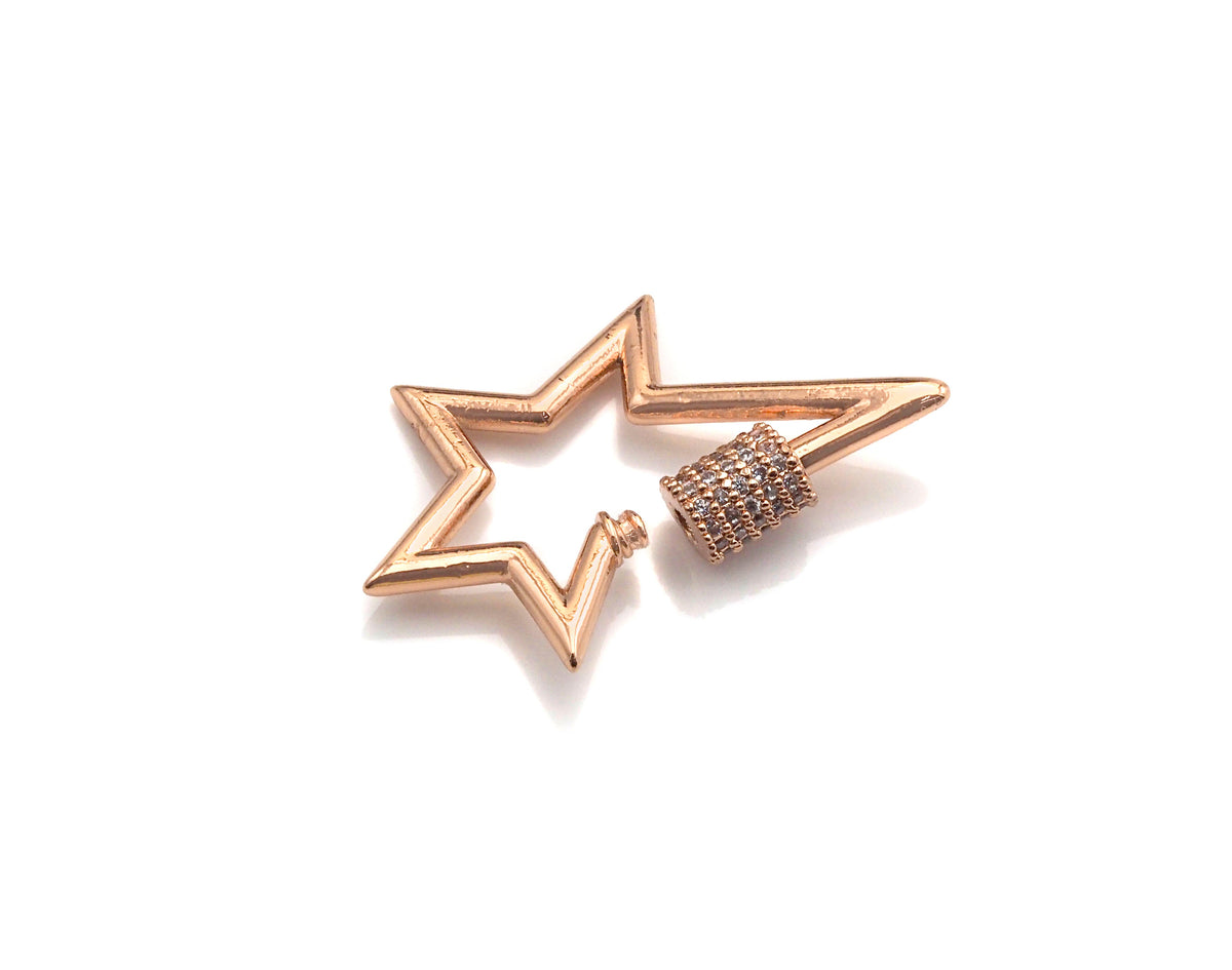 Clear Cz Micro pave Star Clasp, CZ Pave Clasp, Gold/Silver/Rose Gold/Gunmetal Carabiner Clasp, 21x32mm, sku#H187