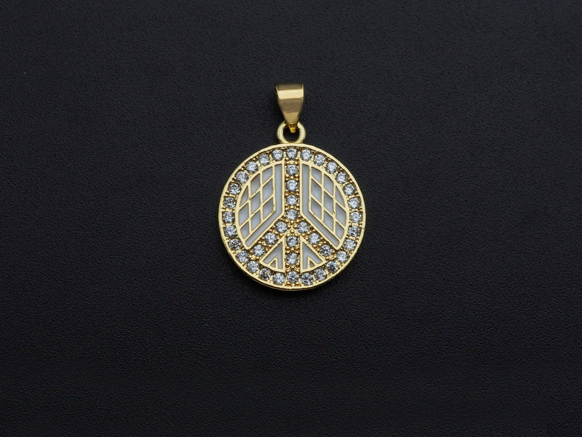 Enamel White Black Patten Peace Sign Round Coin Pendant,CZ Micro Pave Oil Drop pendant,Enamel pendant,Enamel Jewelry, 18x21mm,sku#F1065