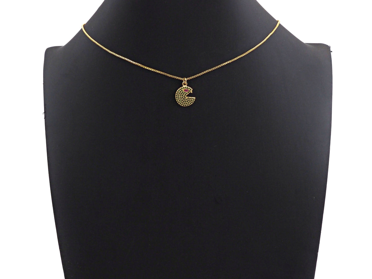 CZ Micro Pave Cobalt/Fuchsia/Green Pac-Man Pendant, CZ Pave Pac-Man Face Pendant, sku#F1142C