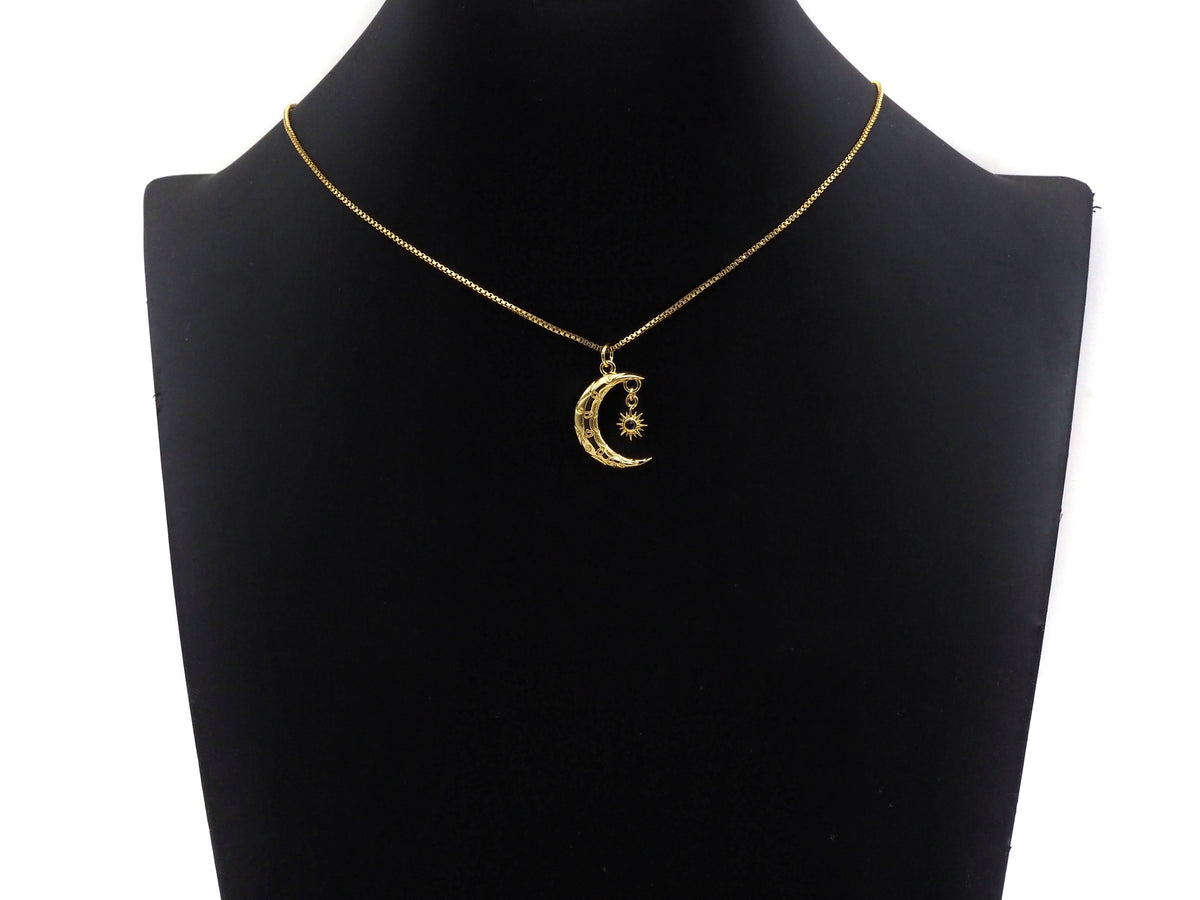Cobalt CZ Micro Pave Cresent Moon With North Star Shape Pendant Charm, Cubic Zirconia Moon Charm,15x22mm,Sku#LK158