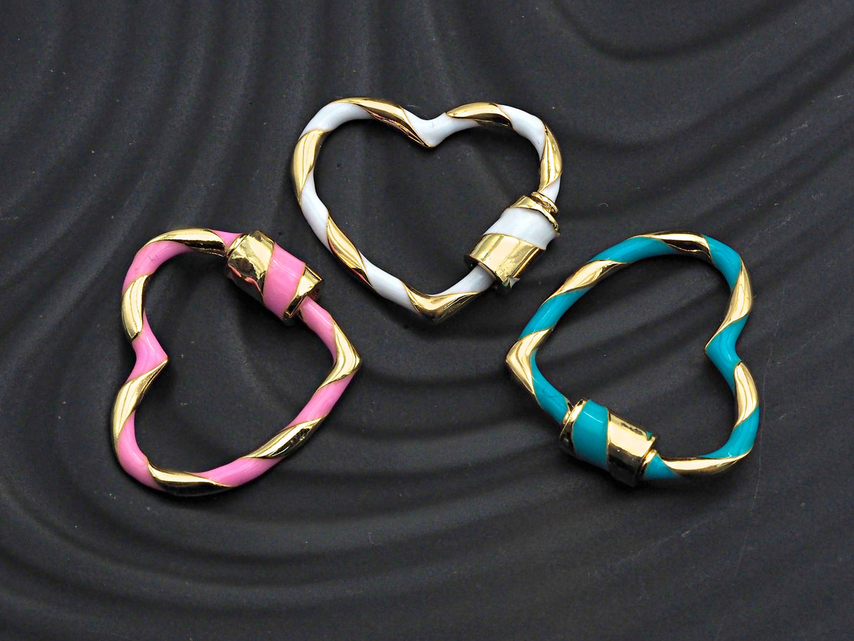 Colorful Enamel Pave Heart Shape Clasp, Gold Carabiner Clasp, 23x25mm, sku#H162