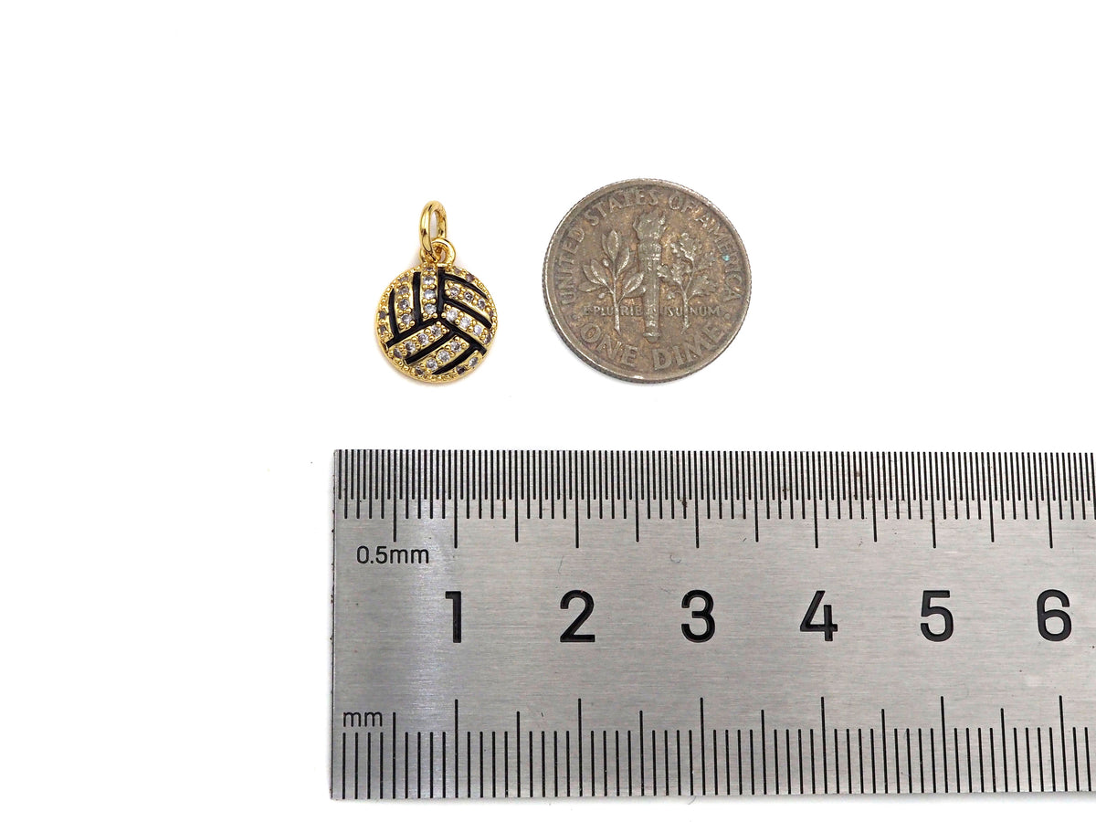 CZ Micro Pave Gold Silver Volleyball Charm, Cubic Zirconia Pendant, Volleyball Charm, CZ Micro Pave Sport ball Pendant,10x12mm, Sku#F1349