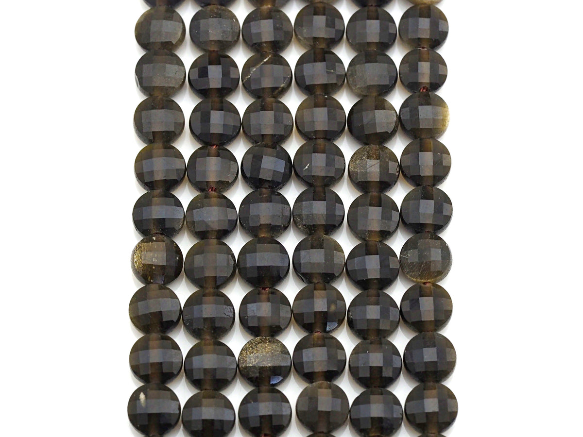 Double Sided Turtle Shell Cut Natural Golden Obsidian Button Shape beads, 6mm faceted, Natural Gemstone Beads, 16" Full strand, sku#U607