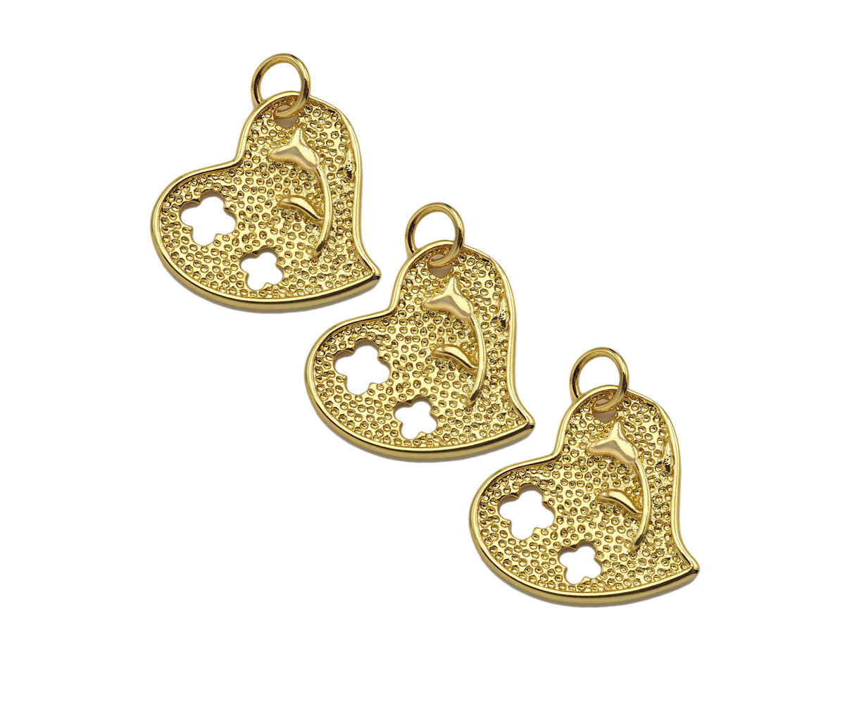 18K Dainty Gold Hollow Out Rose Flower Heart Shape Pendant, Sku#F1392C