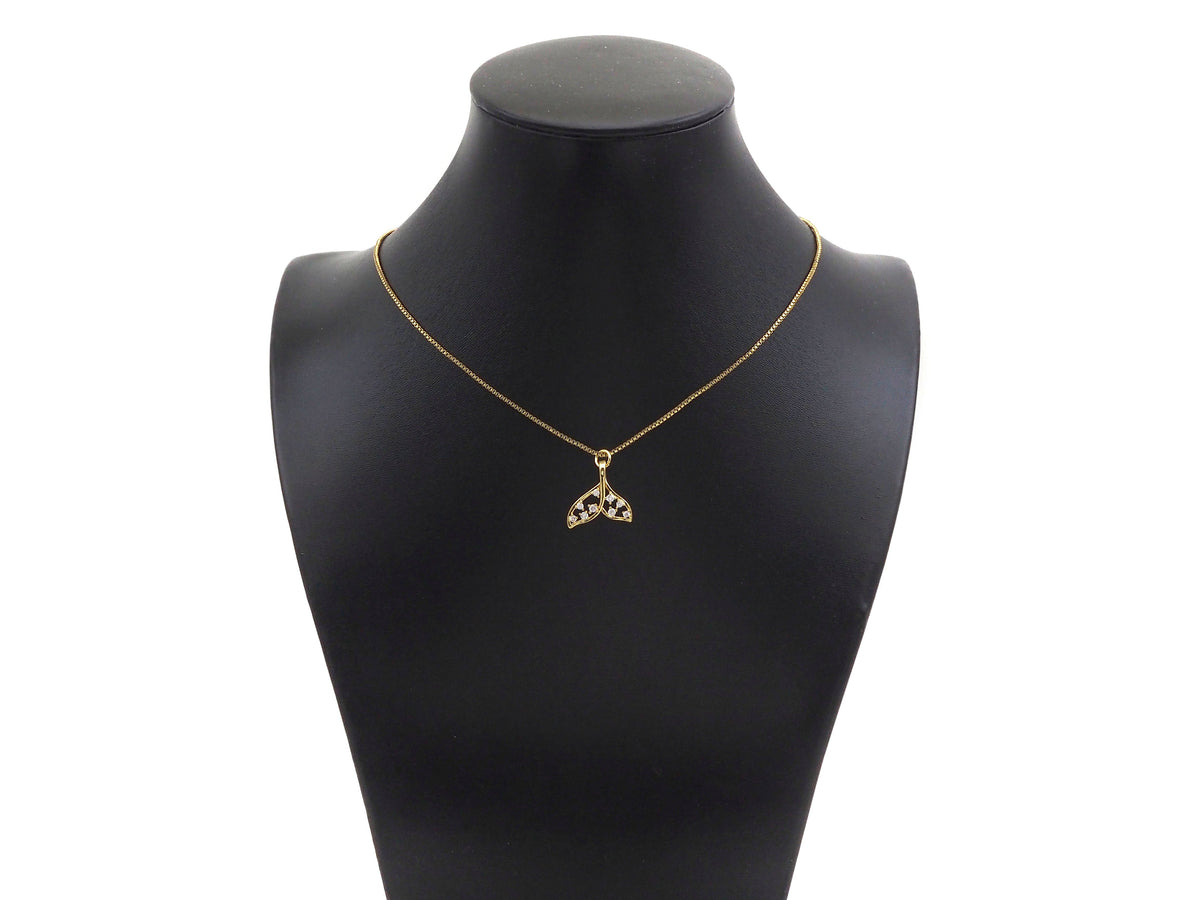 CZ Micro Pave Whale Tail Shape Pendan,18K Gold Charm, Necklace Bracelet Charm Pendant,17x17mm,Sku#FH156