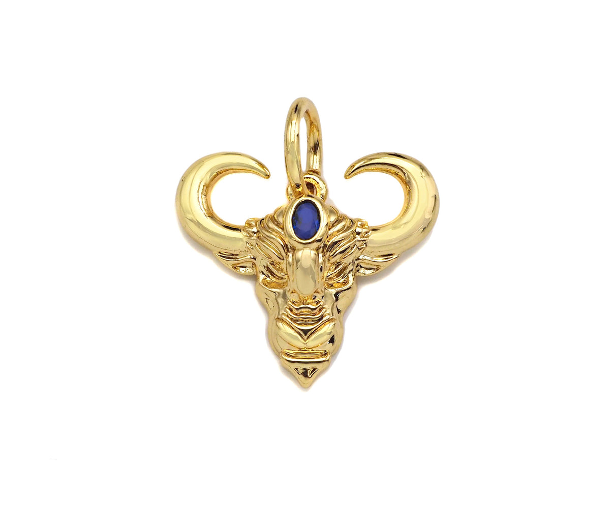 Cobalt Blue CZ Micro Pave 3D Cow Head Shape Pendant,Cubic Zirconia Dainty Gold Charm, Necklace Bracelet Charm Pendant,18x16mm, Sku#F1383