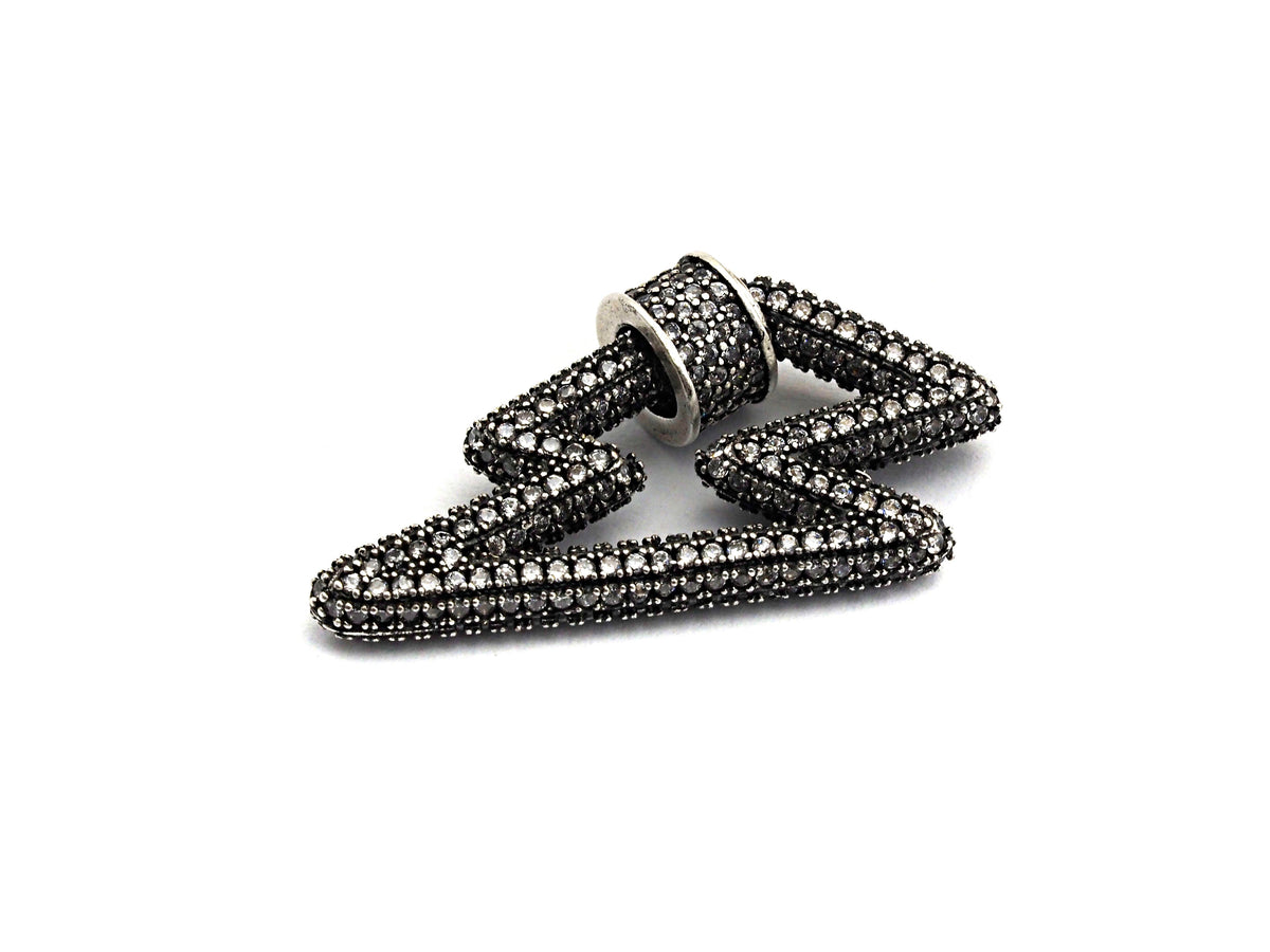 Antique Silver Clear CZ Micro Pave Lightning Shape Clasp, Antique Silver Plated Clasp, 17x33mm, sku#H163