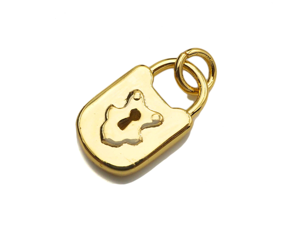 Dainty Gold Padlock Charms, Dainty Lock Teddy Bear Charms, Gold Char Pendant, Padlock Necklace Charms, 9x15mm, Sku#F1339