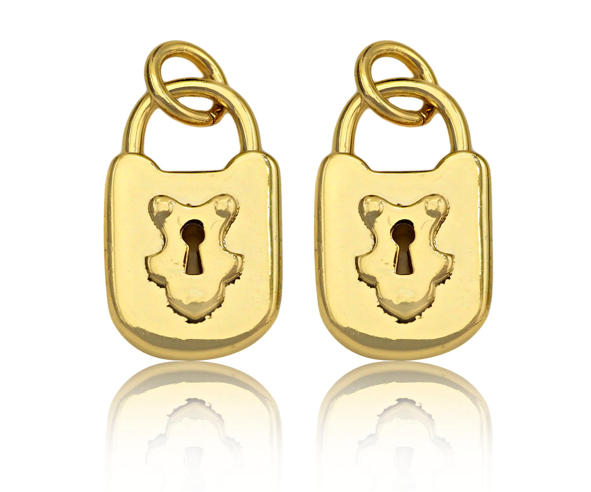 Dainty Gold Padlock Charms, Dainty Lock Teddy Bear Charms, Gold Char Pendant, Padlock Necklace Charms, 9x15mm, Sku#F1339