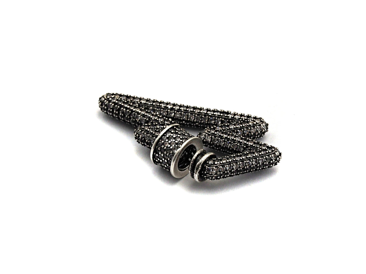 Antique Silver Clear CZ Micro Pave Lightning Shape Clasp, Antique Silver Plated Clasp, 17x33mm, sku#H163
