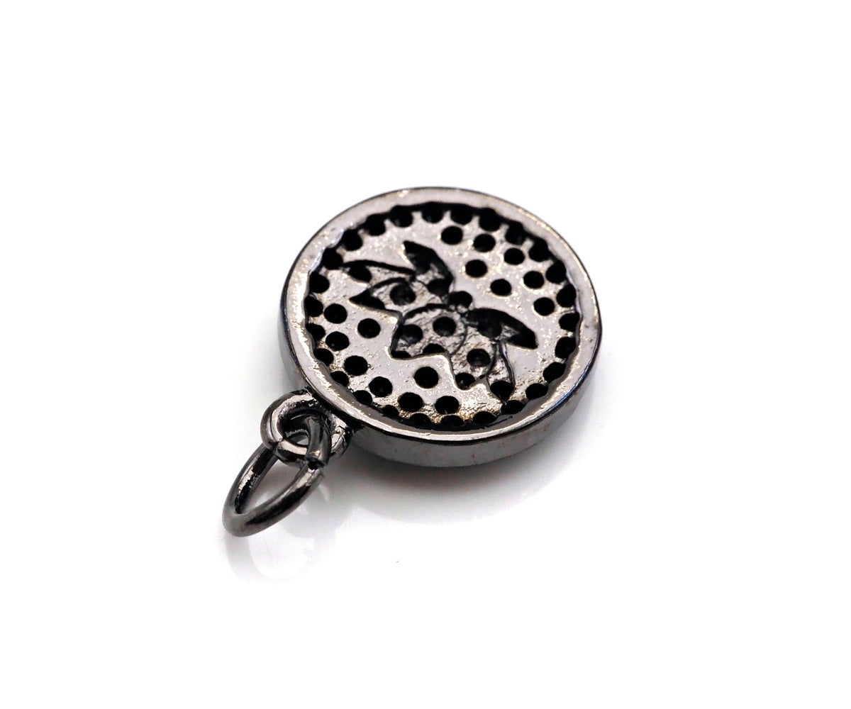 CZ Micro Pave Lotus Flower on Disc Round Charm/Pendant,ku#F1332C