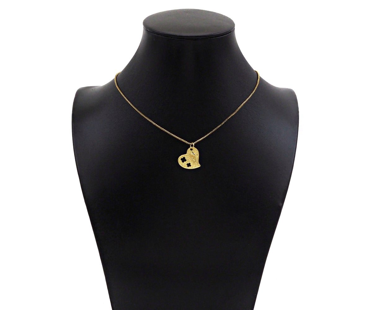 18K Dainty Gold Hollow Out Rose Flower Heart Shape Pendant, Sku#F1392C