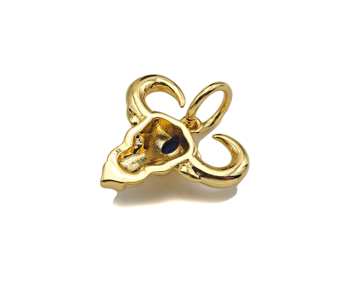 Cobalt Blue CZ Micro Pave 3D Cow Head Shape Pendant,Cubic Zirconia Dainty Gold Charm, Necklace Bracelet Charm Pendant,18x16mm, Sku#F1383