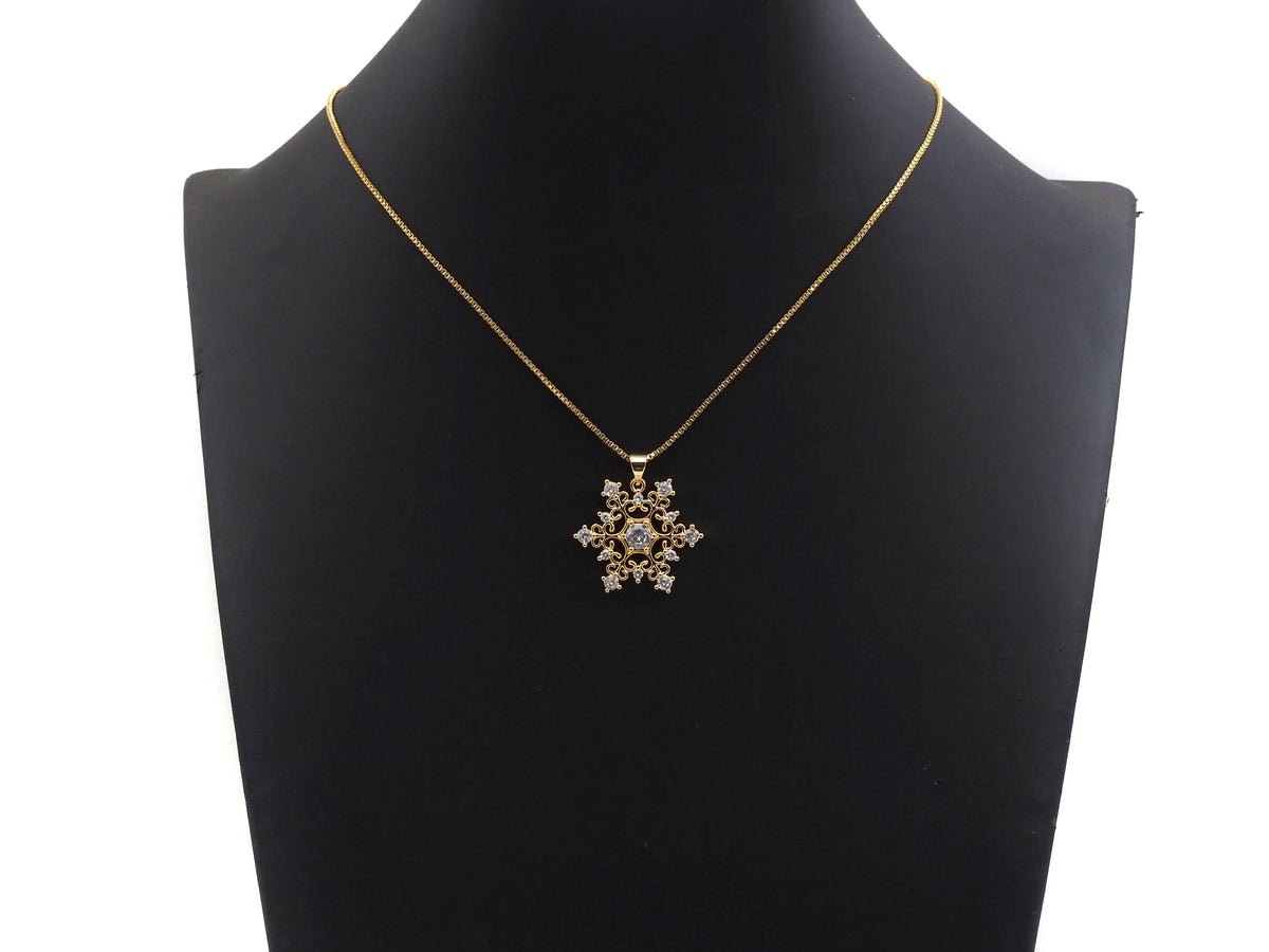 CZ Micro Pave Snowflake Pendant, Gold/Silver Plated Jewelry, Snowflake Charm Pendant, 26x23mm,sku#F1220