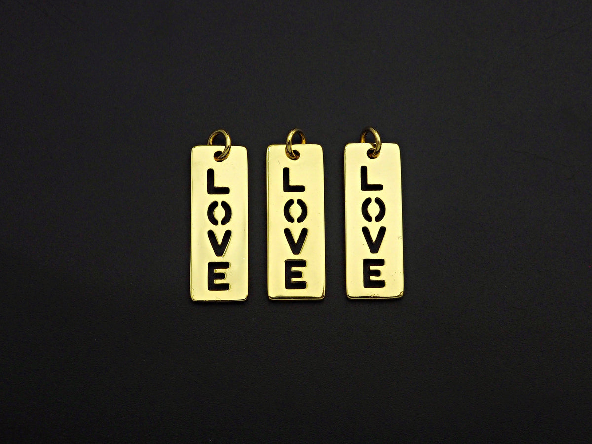 Hollow Out LOVE Long Bar Pendant, Rectangle Cubic Zirconia Pendant, DIY Mother's Day Gift, 11x29mm, Sku#F1100