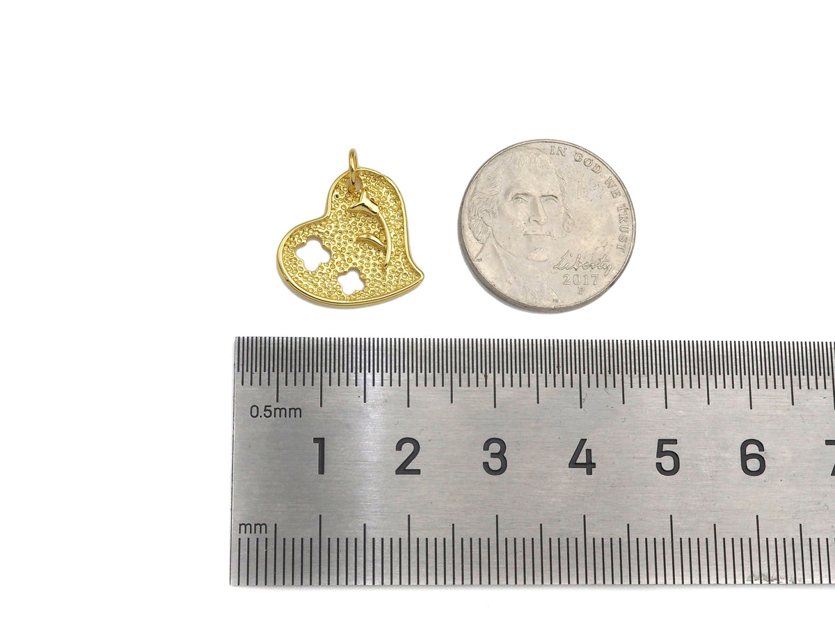 18K Dainty Gold Hollow Out Rose Flower Heart Shape Pendant, Sku#F1392C
