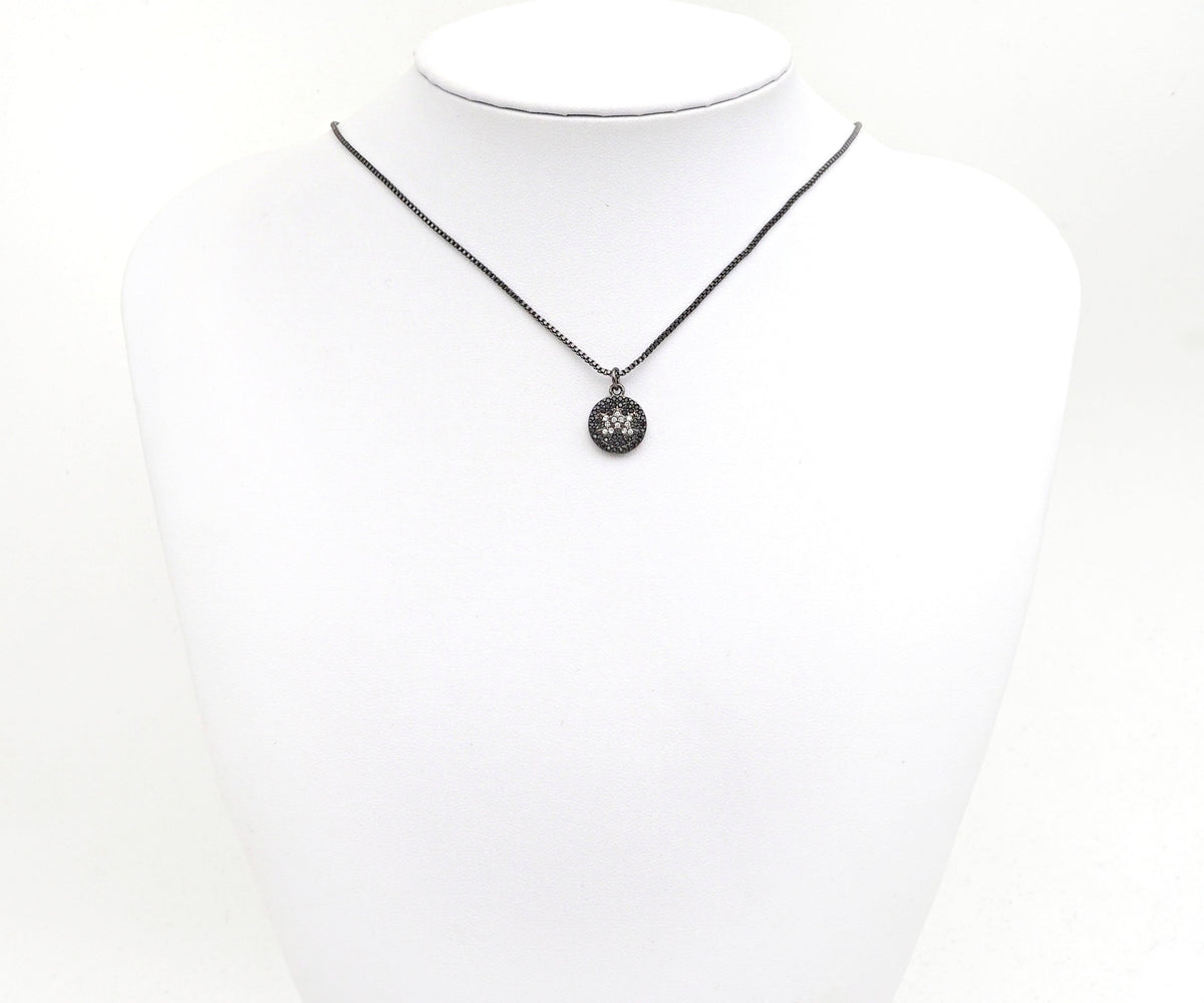 CZ Micro Pave Lotus Flower on Disc Round Charm/Pendant,ku#F1332C