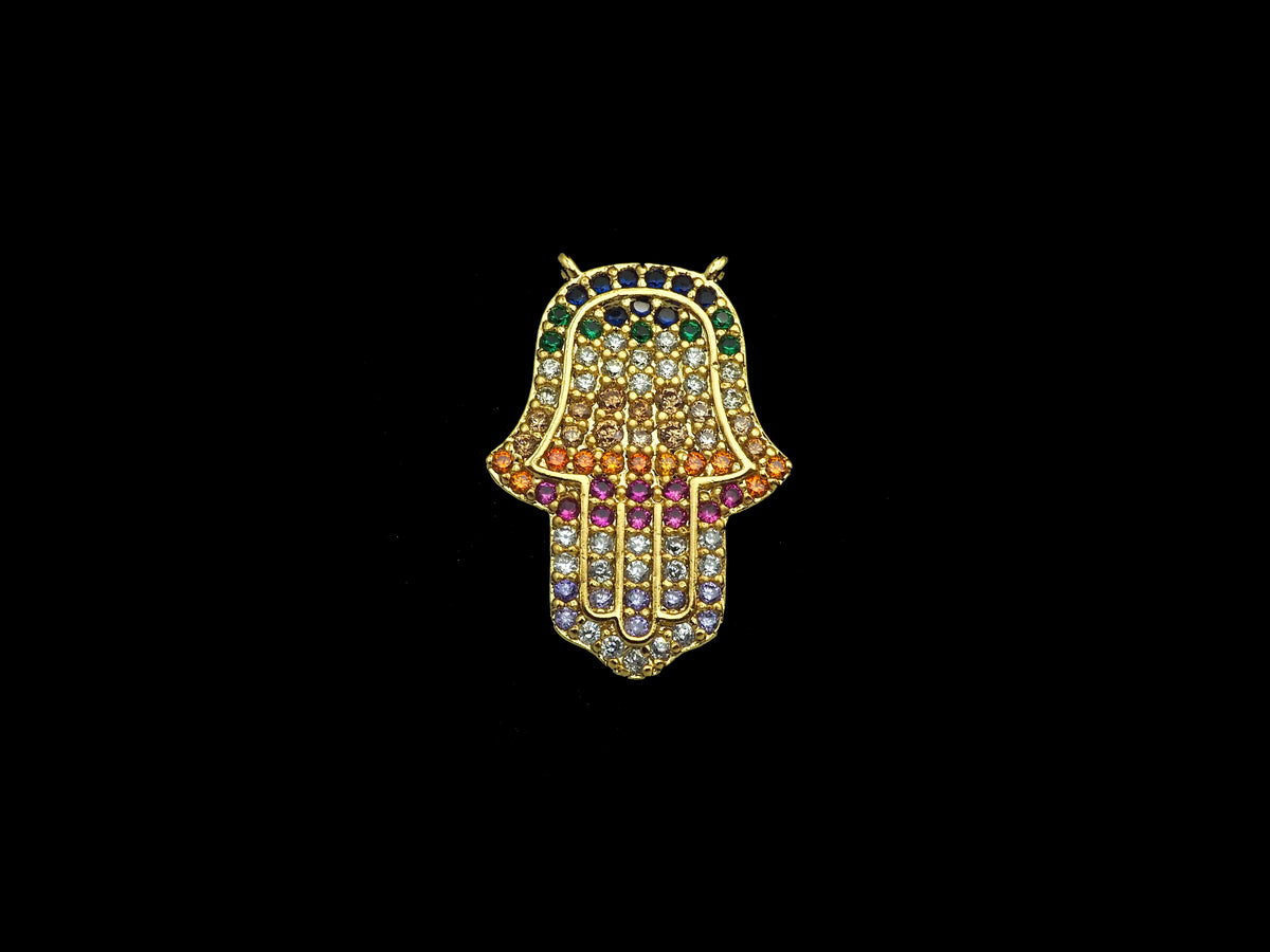 Colorful CZ Micro Pave Hamsa Hand Pendant/Charm,Cubic Zirconia Paved Charm, Necklace Bracelet Charm Pendant, 14x21mm,sku#F1144