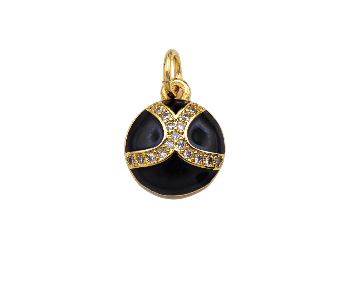 CZ Pave Black Enamel Soft Ball Pendant, Sport Ball pendant,Sport ball charm,10x12mm,sku#F1351