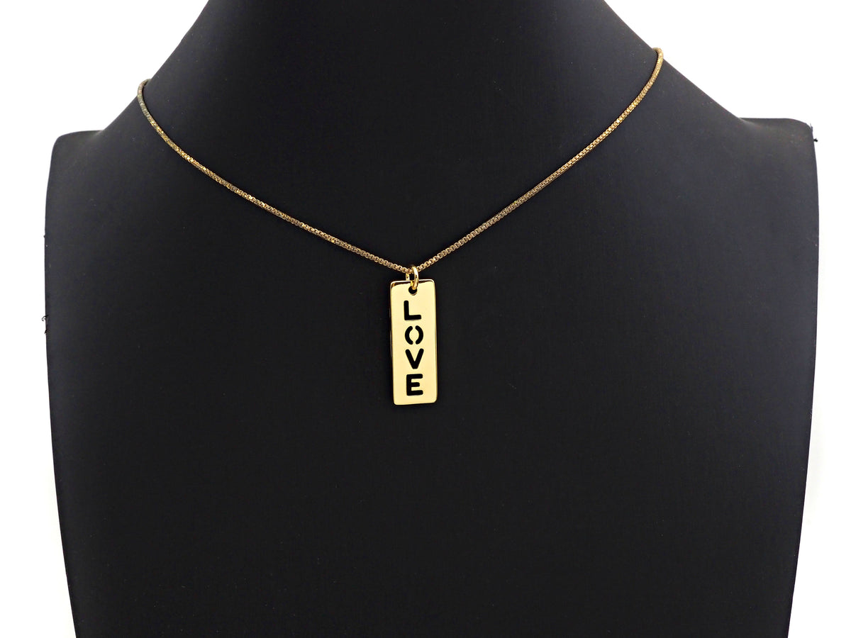 Hollow Out LOVE Long Bar Pendant, Rectangle Cubic Zirconia Pendant, DIY Mother's Day Gift, 11x29mm, Sku#F1100