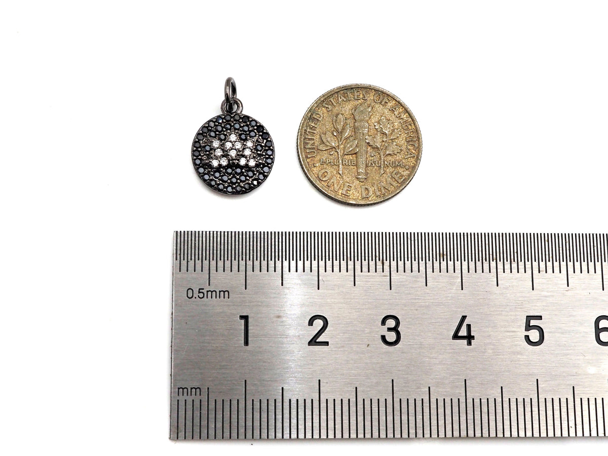 CZ Micro Pave Lotus Flower on Disc Round Charm/Pendant,ku#F1332C