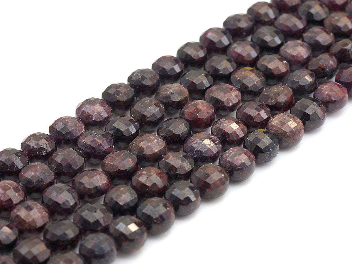Double Sided Turtle Shell Cut Natural Garnet Coin beads, 8mm Flat coin faceted, Natural Gemstone Beads, 16 Full strand, sku#U608