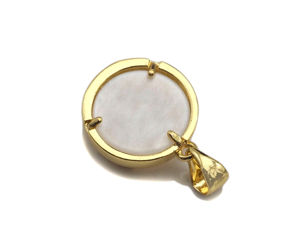 Clear CZ Micro Pave North Star On Round Coin Shape Pendant Charm, Cubic Zirconia Round Coin Mother Of Pearl Charm,14x16mm,sku#LK160