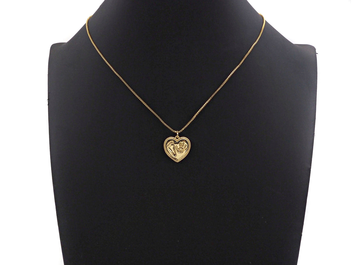 High Polished Hand and Foot On Heart Shape Charms,  18x18mm,Sku#F1273C