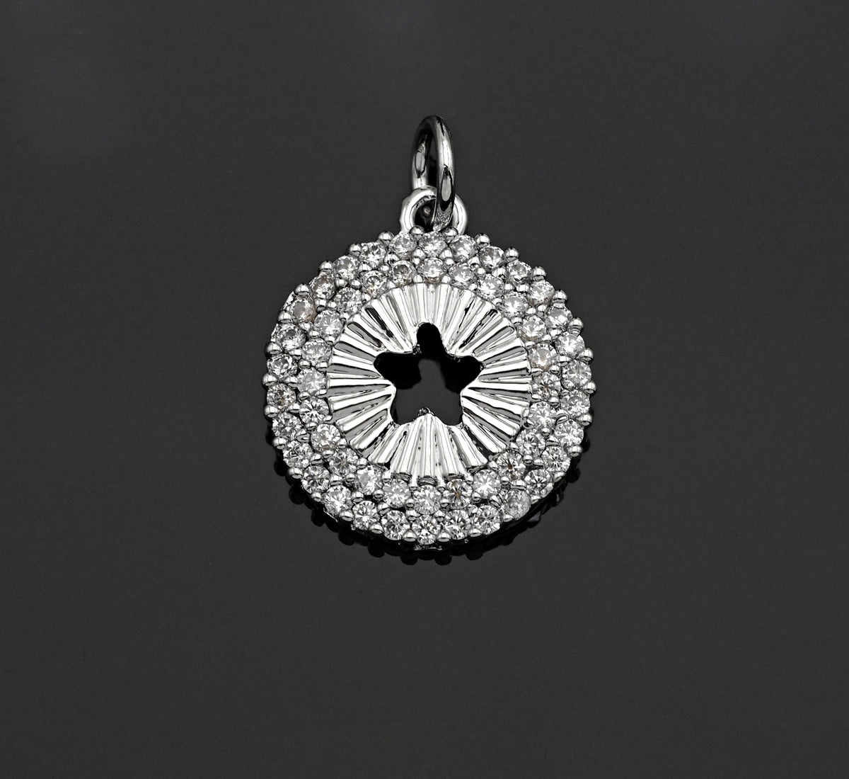 CZ Micro Pave Hollow Out Five Star On Round Coin Shape Pendant, Gold/Silver Plated,Necklace Bracelet Charm Pendant,14x16mm,sku#F1253