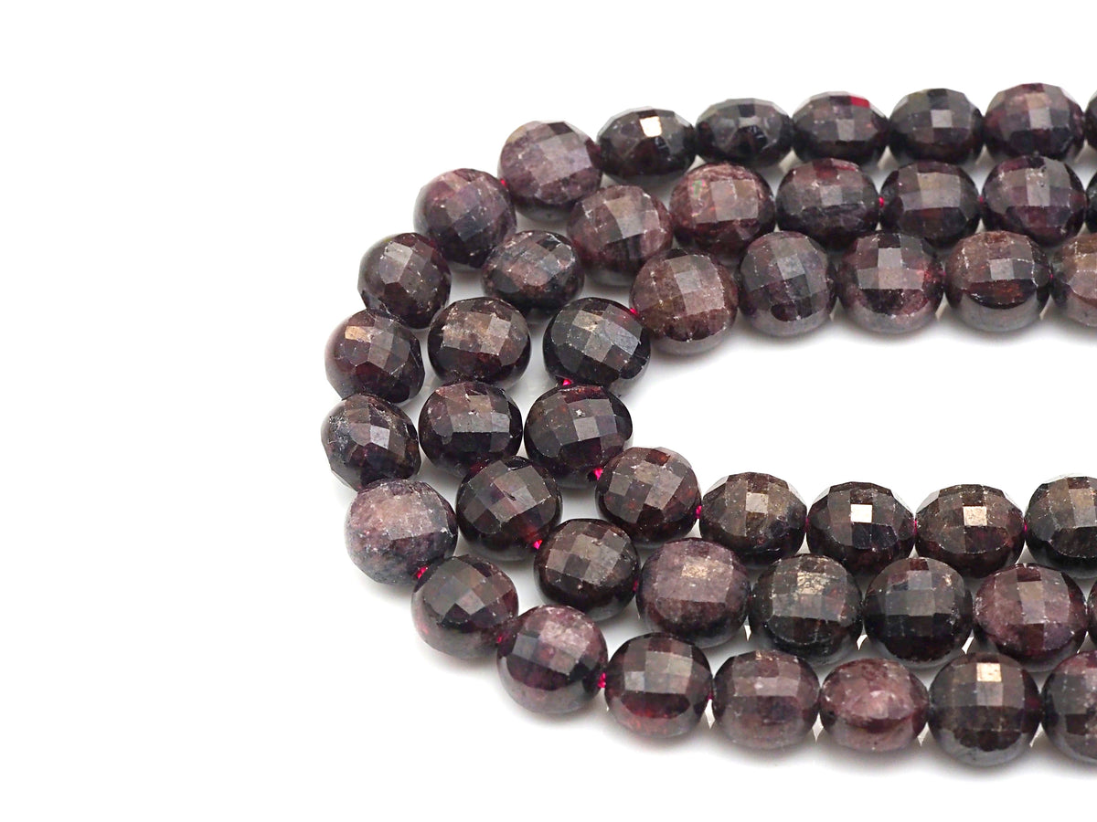 Double Sided Turtle Shell Cut Natural Garnet Coin beads, 8mm Flat coin faceted, Natural Gemstone Beads, 16 Full strand, sku#U608