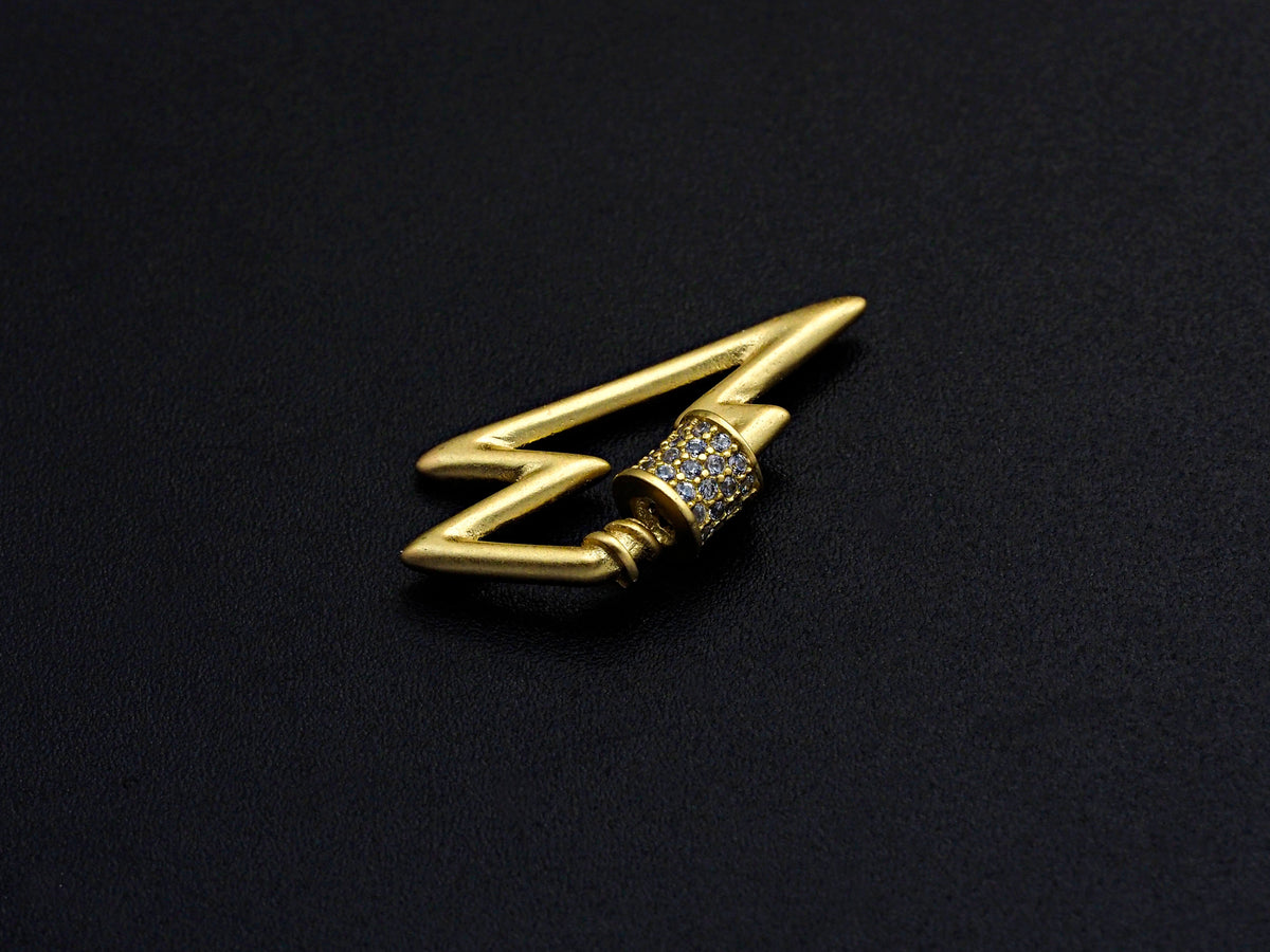 Matte Gold CZ Micro pave Lightning Shape Clasp, CZ Pave Clasp, Matte light Gold Carabiner Clasp, 15x27mm, sku#H198