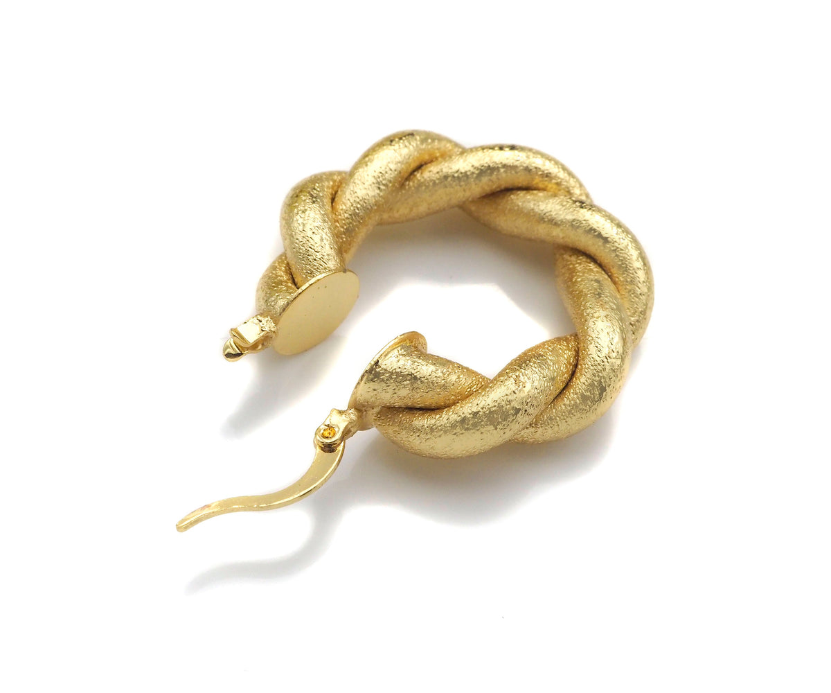 Matte Gold Twisted Hoop Earrings, Bold Gold Hoop Earrings, C
