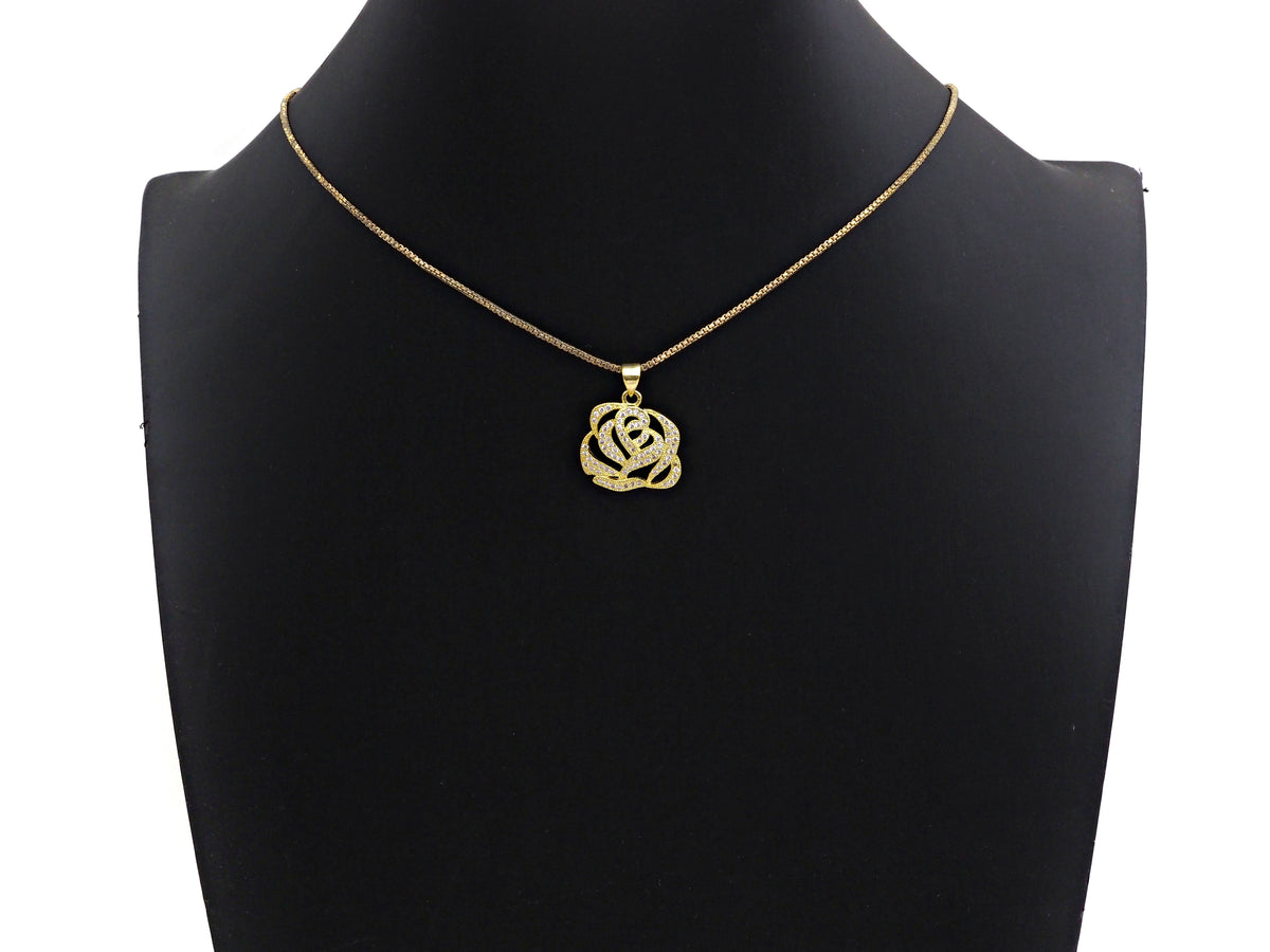 CZ Micro Pave Rose Flower Pendant/Charm,Cubic Zirconia Paved